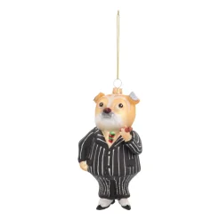 Hanger Dog With Cigar Black Glass 15 Cm