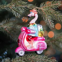 Hanger Flamingo On Scooter Multicoloured Glass 13 Cm