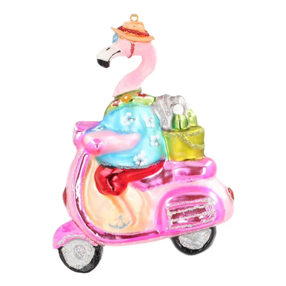 Hanger Flamingo On Scooter Multicoloured Glass 13 Cm