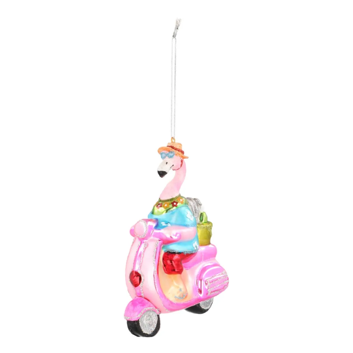 Hanger Flamingo On Scooter Multicoloured Glass 13 Cm