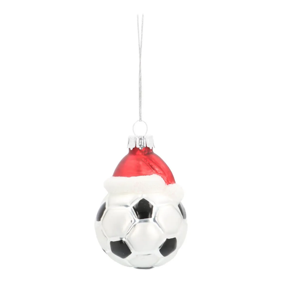 Hanger Football Black Silver Glass 8 Cm