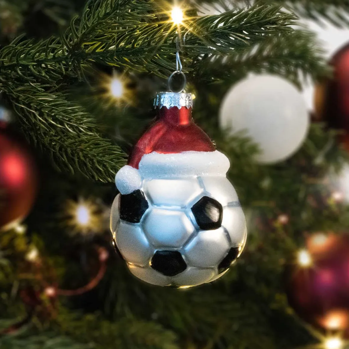 Hanger Football Black Silver Glass 8 Cm