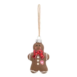Hanger Gingerbread Man Brown Glass 8 Cm
