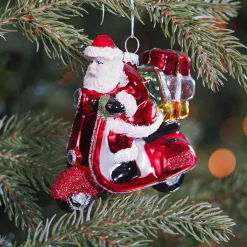 Hanger Santa On Scooter Red Glass 11 Cm