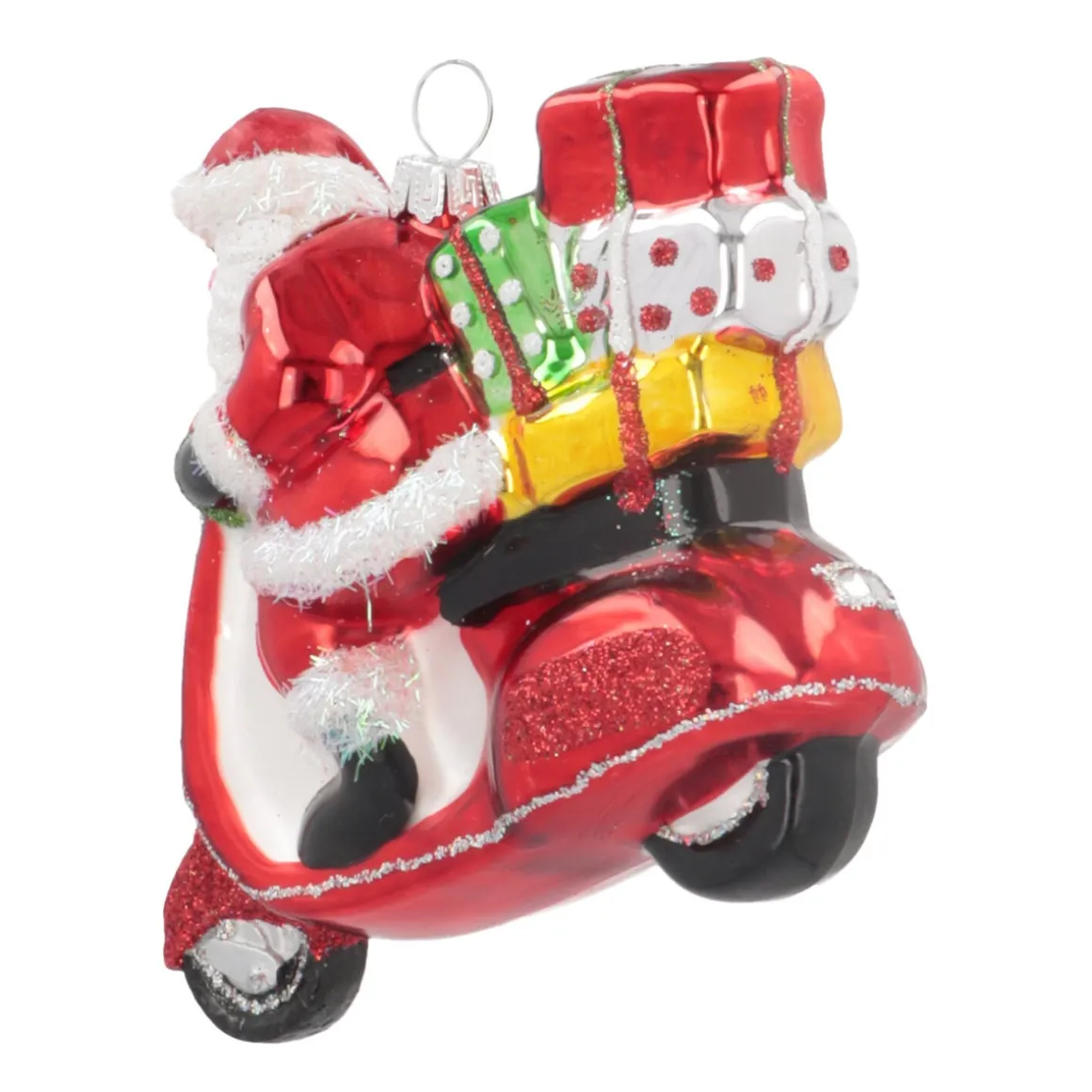 Hanger Santa On Scooter Red Glass 11 Cm