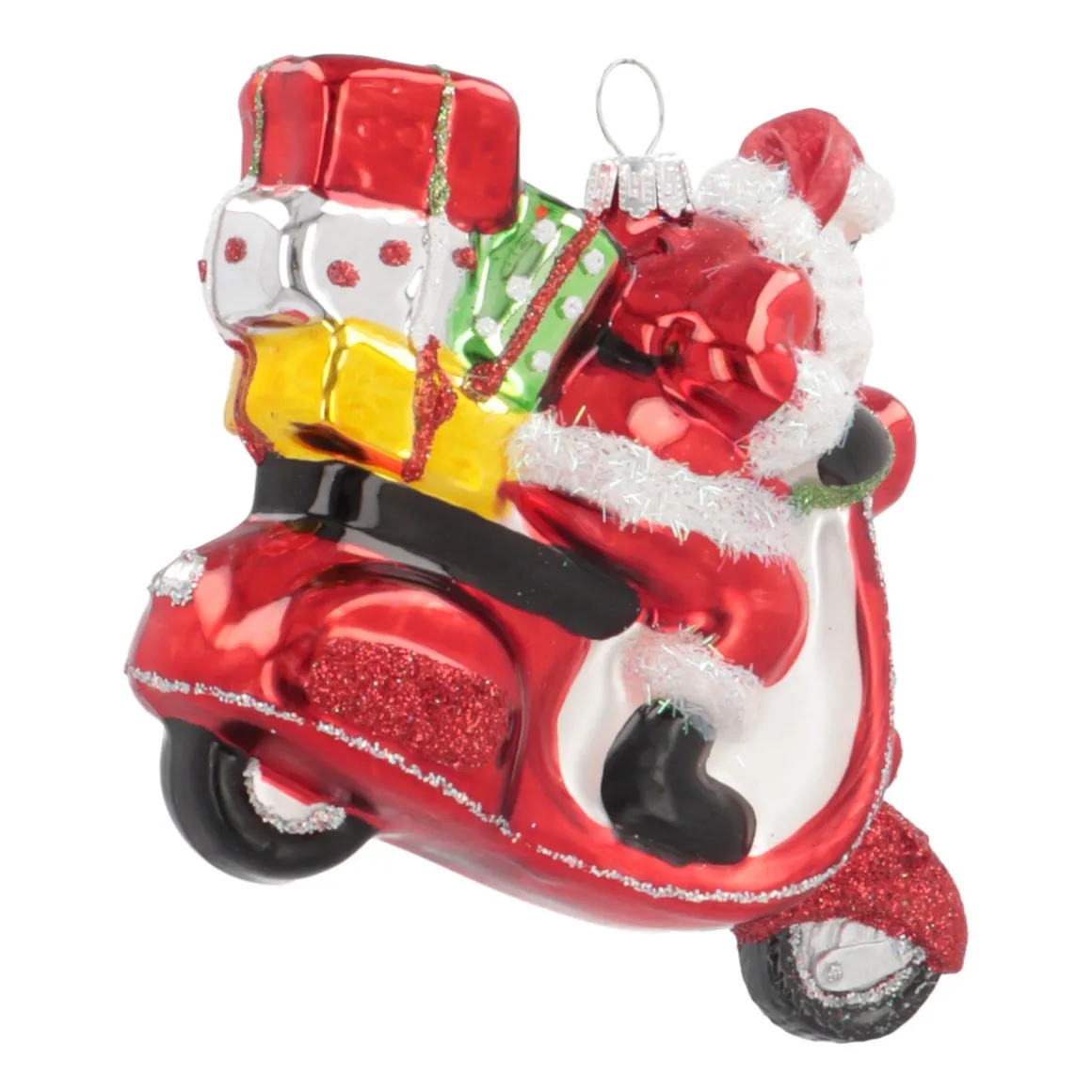 Hanger Santa On Scooter Red Glass 11 Cm