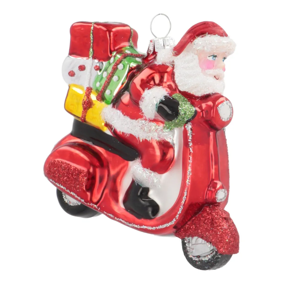 Hanger Santa On Scooter Red Glass 11 Cm