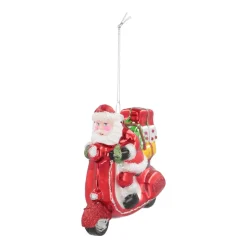 Hanger Santa On Scooter Red Glass 11 Cm