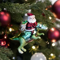 Hanger Santa On T. Rex Red Green Glass 13 Cm