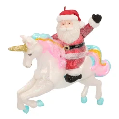 Hanger Santa On Unicorn Multicoloured Glass 12 Cm