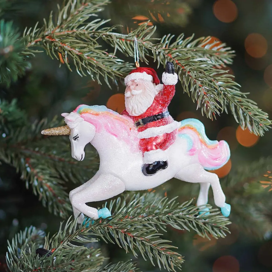 Hanger Santa On Unicorn Multicoloured Glass 12 Cm