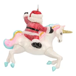 Hanger Santa On Unicorn Multicoloured Glass 12 Cm
