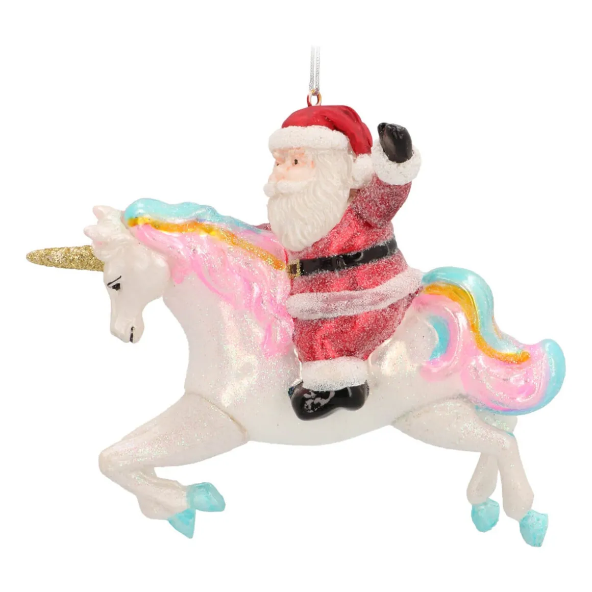 Hanger Santa On Unicorn Multicoloured Glass 12 Cm