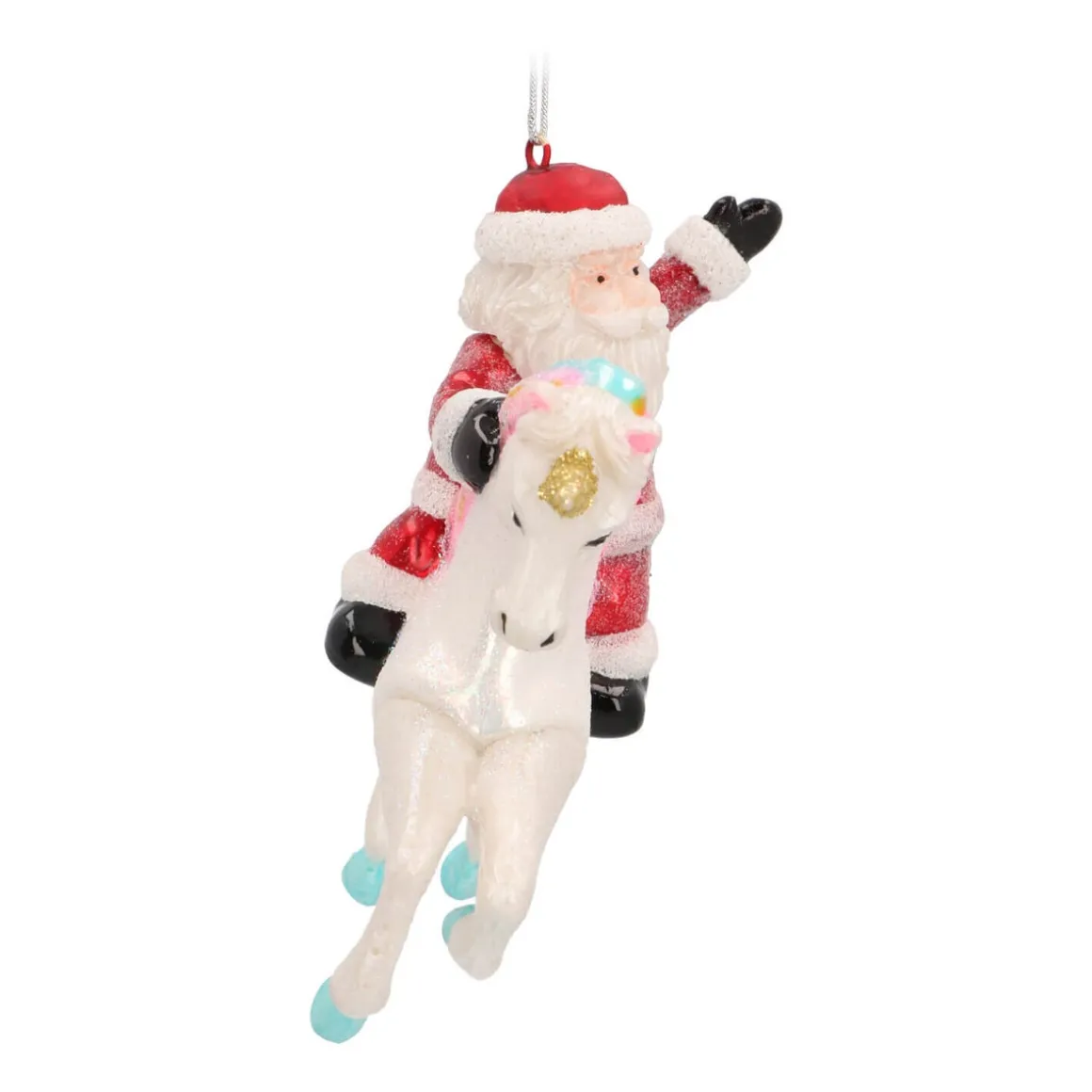 Hanger Santa On Unicorn Multicoloured Glass 12 Cm