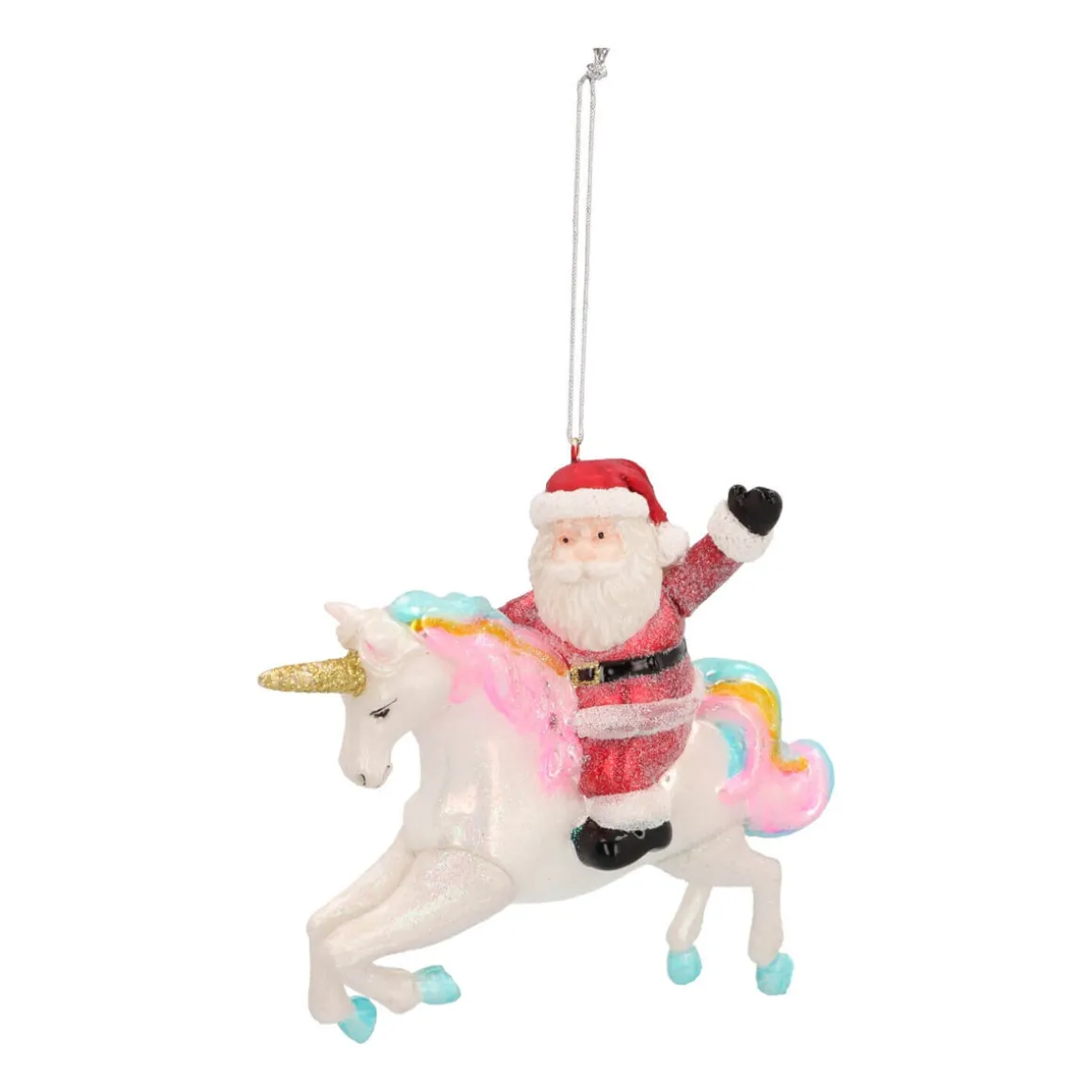 Hanger Santa On Unicorn Multicoloured Glass 12 Cm