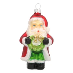 Hanger Santa With Wreath Red Glass 10 Cm