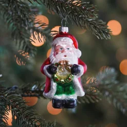 Hanger Santa With Wreath Red Glass 10 Cm