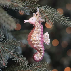 Hanger Seahorse Pink Glass 13 Cm
