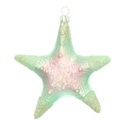 Hanger Starfish Green Pink Glass 11 Cm