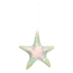 Hanger Starfish Green Pink Glass 11 Cm