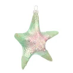Hanger Starfish Green Pink Glass 11 Cm