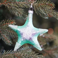 Hanger Starfish Green Pink Glass 11 Cm