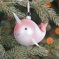 Hanger Whale Unicorn Pink Glass 10 Cm