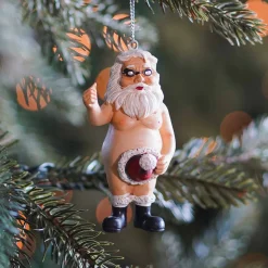 Hanging Naked Santa Decoration 9cm Polyresin
