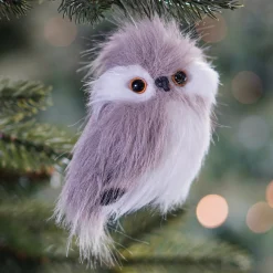 Hanging Owl Ornament | Light Brown | Plush 'Faux Fur' | 9cm / 3