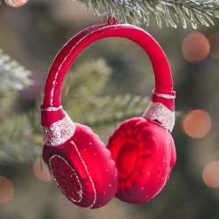 Headphone Christmas Ornament | Glass | Red | 10cm