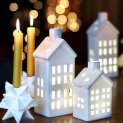 House With LED White 14 Cm Porcelain