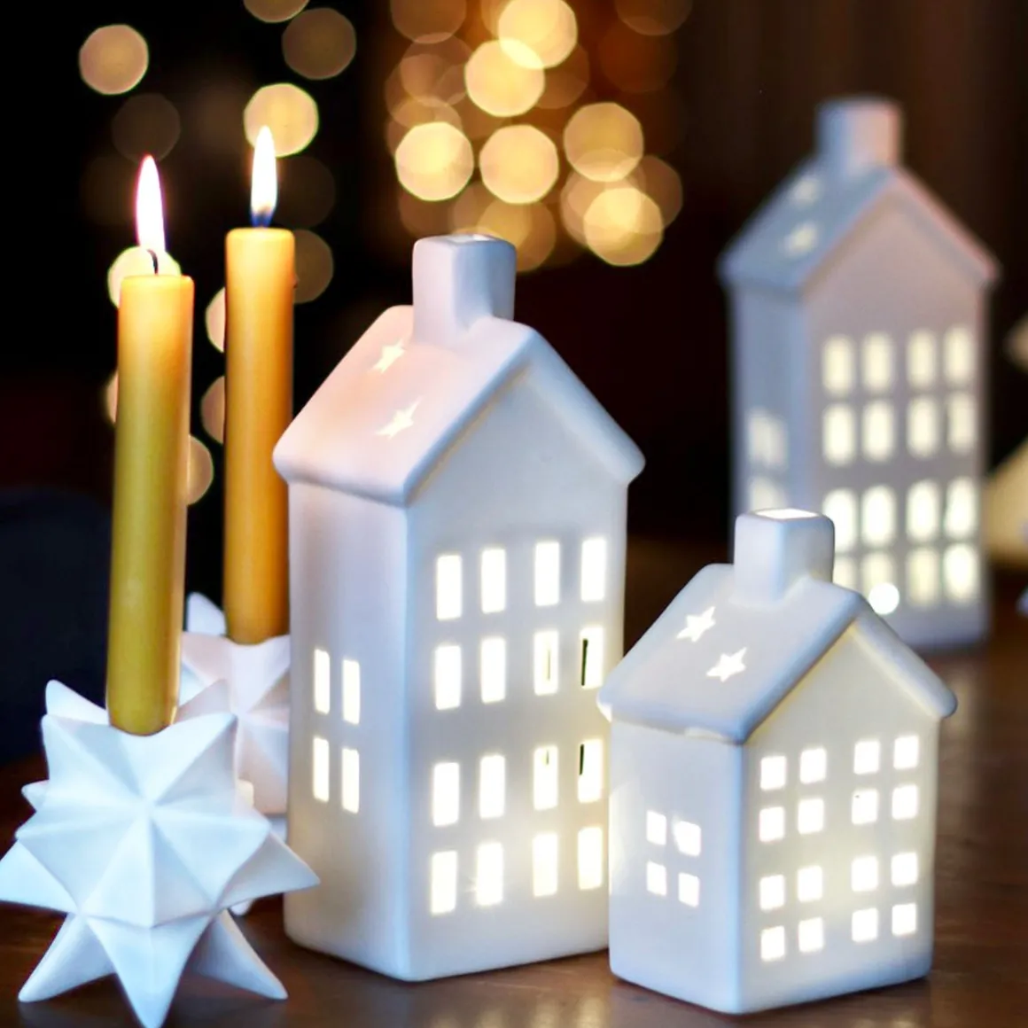 House With LED White 14 Cm Porcelain