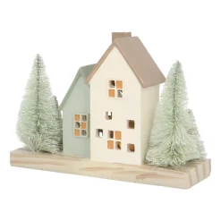 Houses With Trees | With LED | Green-Cream | 21cm