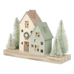Houses With Trees | With LED | Green-Cream | 21cm