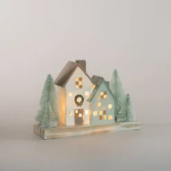 Houses With Trees | With LED | Green-Cream | 21cm