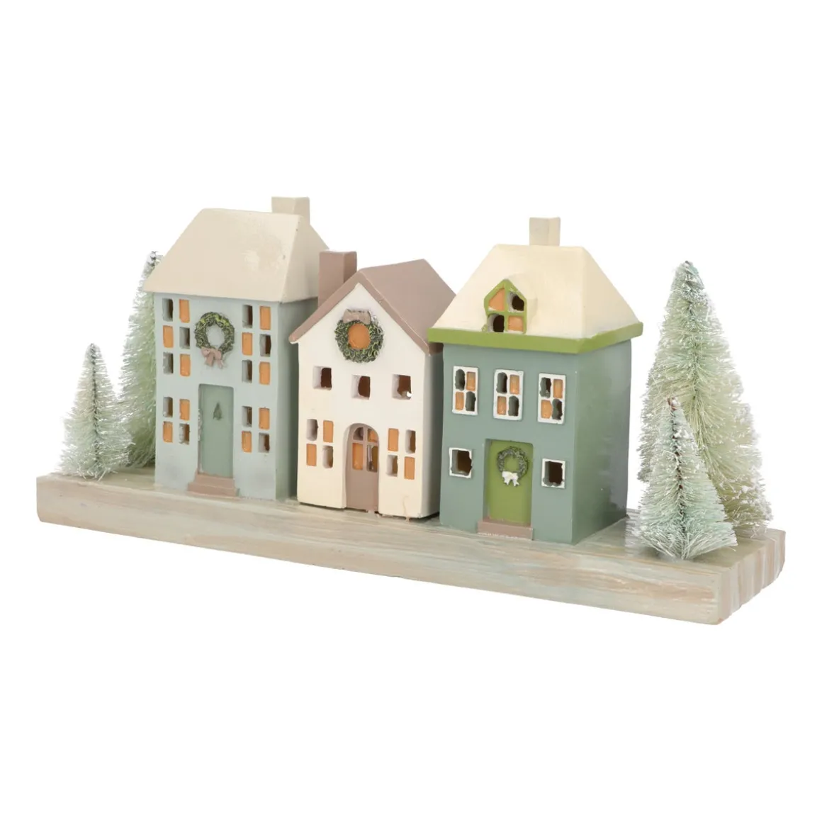Houses With Trees | With LED | Green-Cream | 30cm
