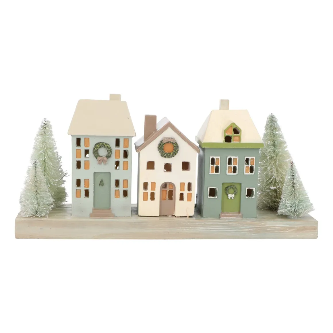 Houses With Trees | With LED | Green-Cream | 30cm