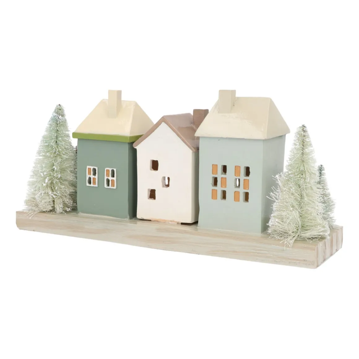 Houses With Trees | With LED | Green-Cream | 30cm
