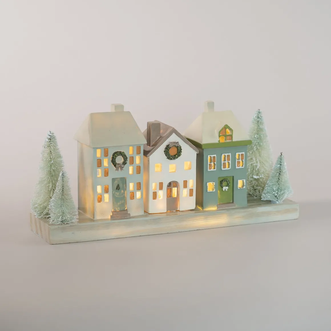 Houses With Trees | With LED | Green-Cream | 30cm