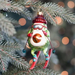 Humorous Avocado On Skis Ornament