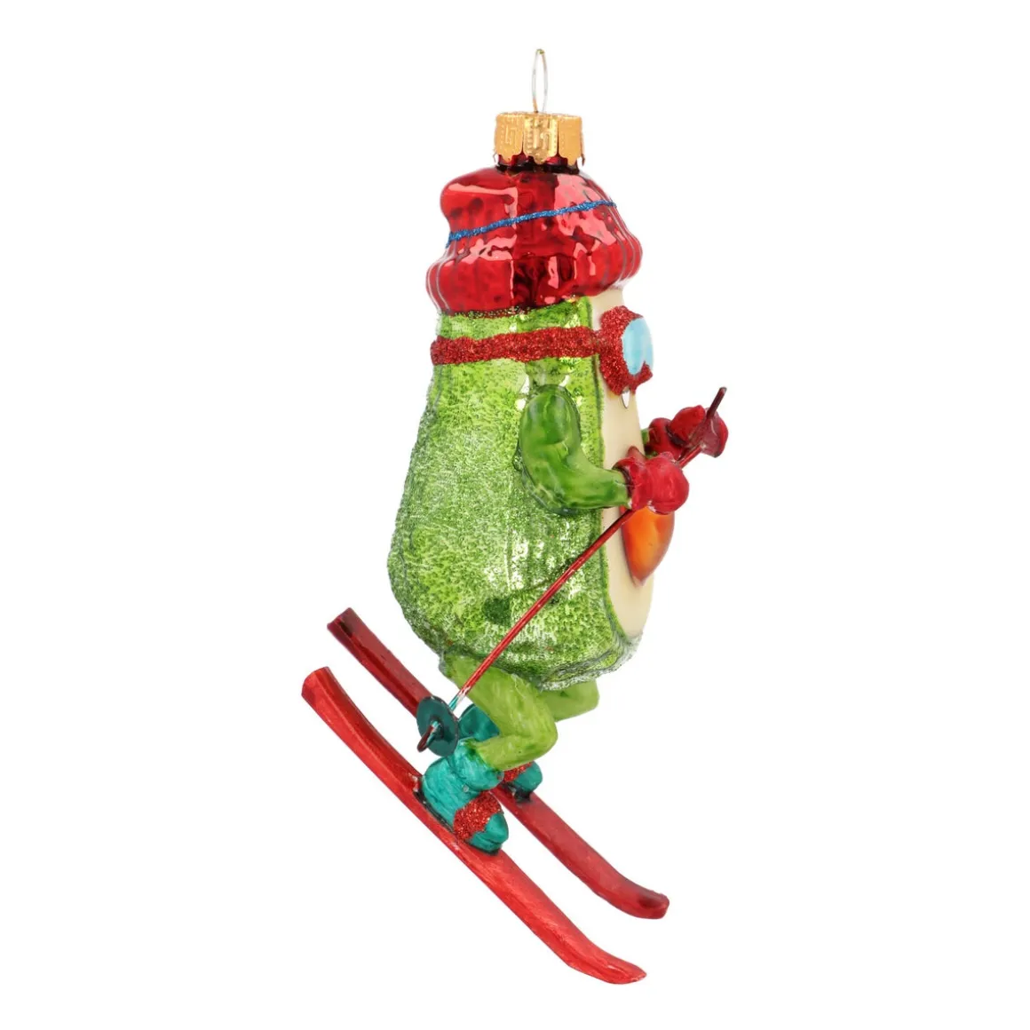 Humorous Avocado On Skis Ornament
