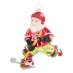 Ice Hockey Santa Ornament | Glass | Red | 12cm