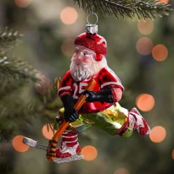 Ice Hockey Santa Ornament | Glass | Red | 12cm