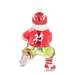 Ice Hockey Santa Ornament | Glass | Red | 12cm