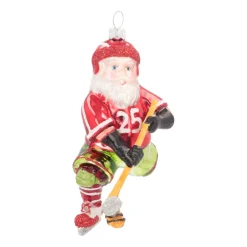 Ice Hockey Santa Ornament | Glass | Red | 12cm