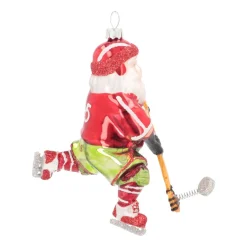 Ice Hockey Santa Ornament | Glass | Red | 12cm