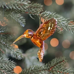 Iridescent Hummingbird Ornament In Warm Tones