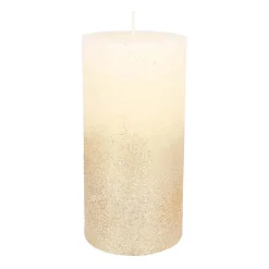 Ivory Pillar Candle With Gold Glitter | 15 Cm