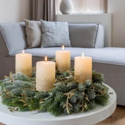 Ivory Pillar Candle With Gold Glitter | 15 Cm