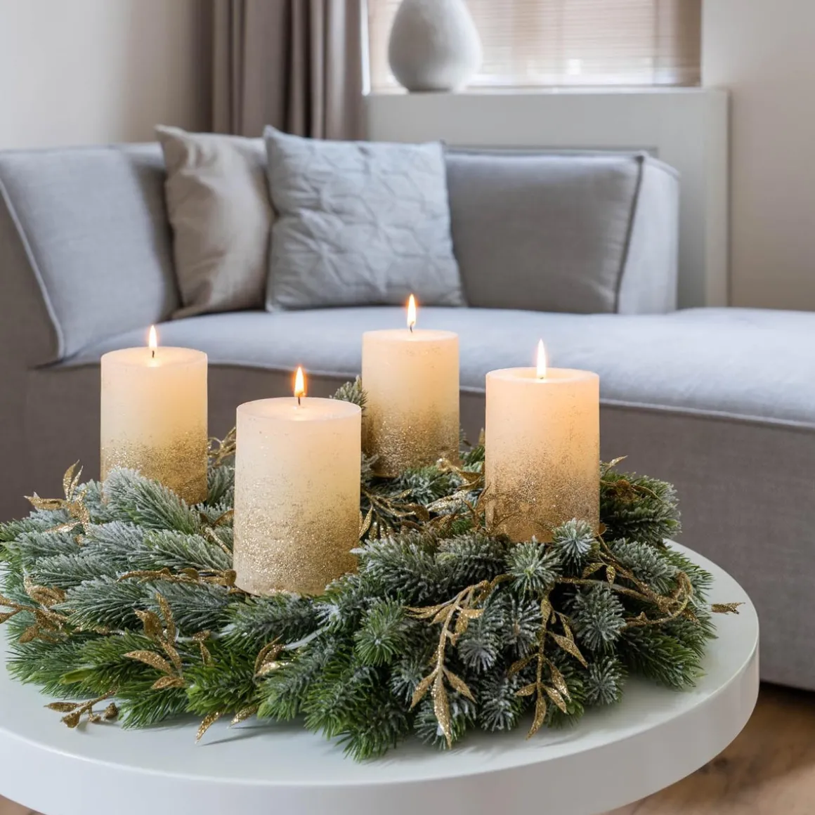 Ivory Pillar Candle With Gold Glitter | 15 Cm